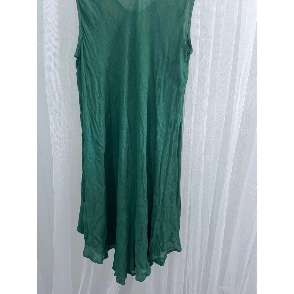 India Boutique Green Palm Tree Hand Painted Rayon Sleeveless Dress Free‎ Size